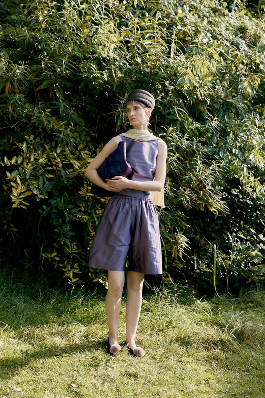 CAWLEY SILK DUPION WOMENS HILDA SHORT - PRUNE