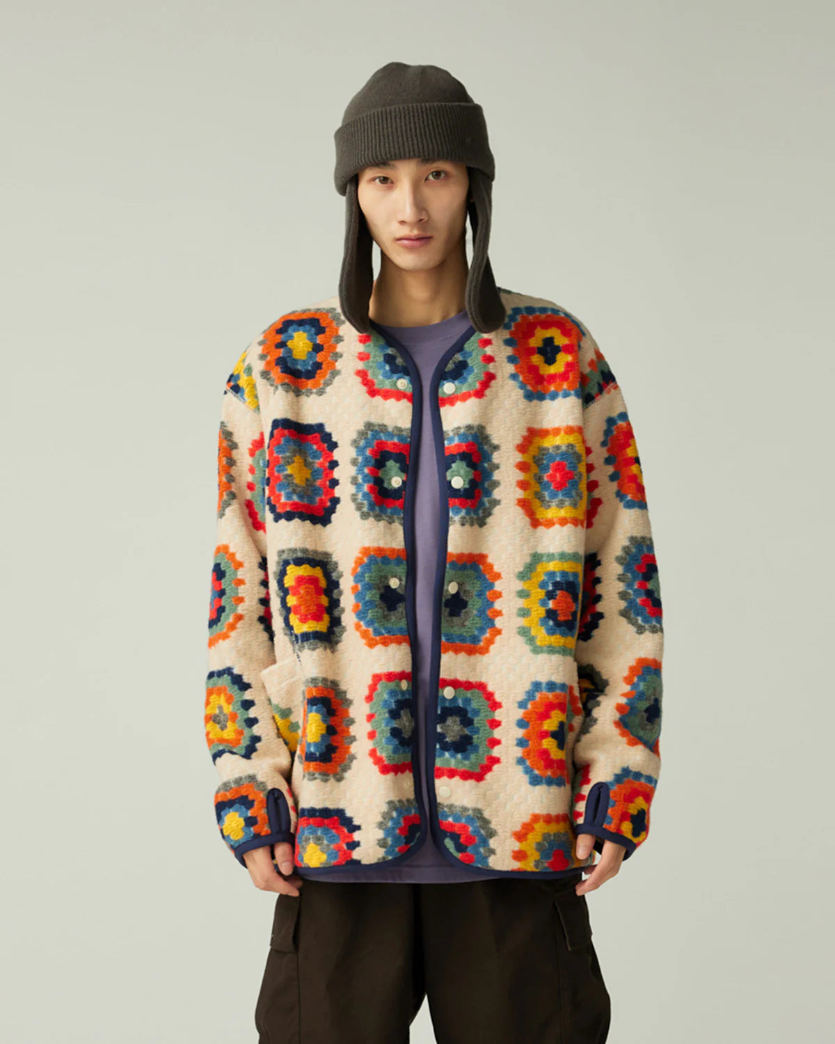 SNOW PEAK WOOL JACQUARD CARDIGAN - IVORY