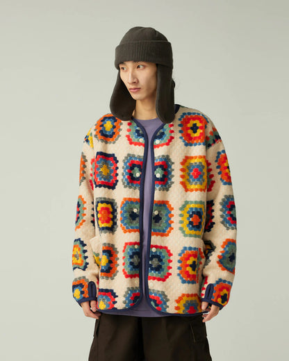 SNOW PEAK WOOL JACQUARD CARDIGAN - IVORY