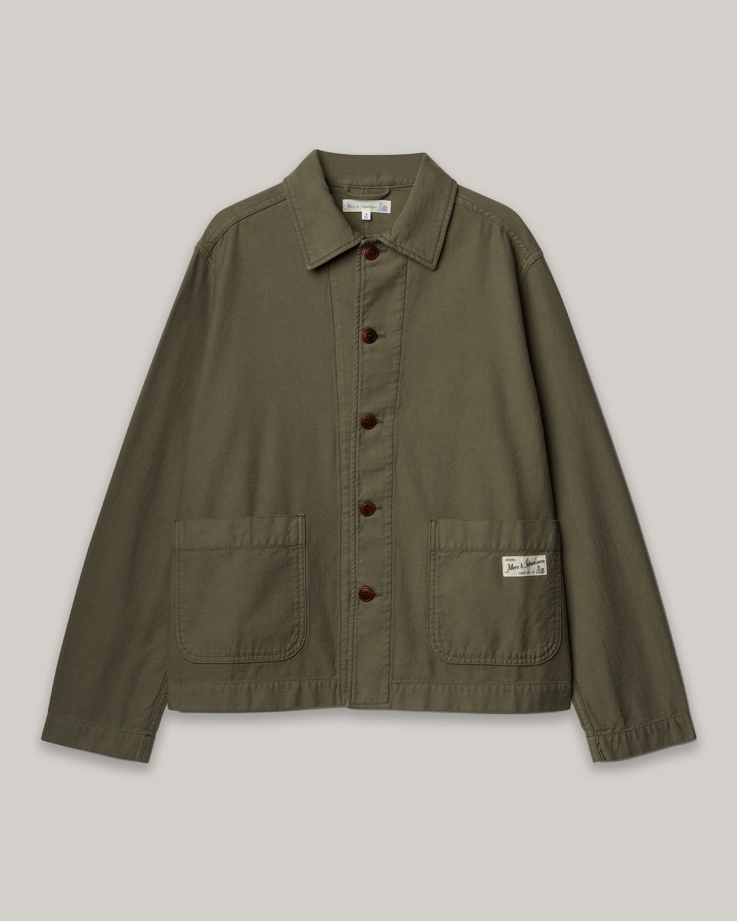 MERZ B. SCHWANEN CROPPED SATEEN CANVAS WORKER'S JACKET - ARMY GREEN