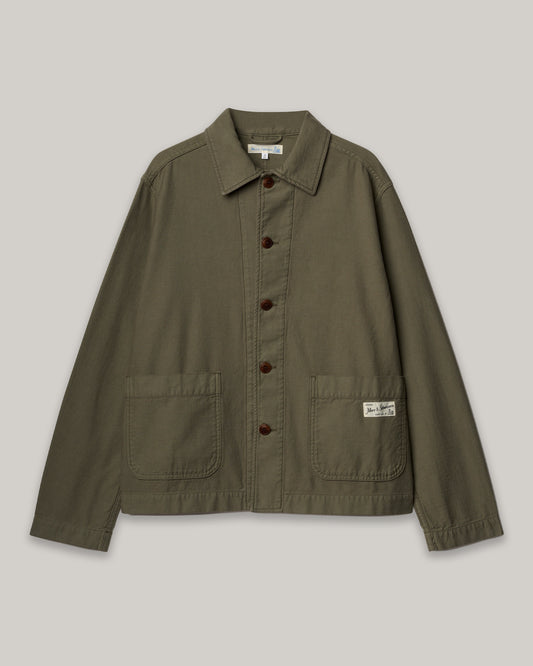 MERZ B. SCHWANEN CROPPED SATEEN CANVAS WORKER'S JACKET - ARMY GREEN