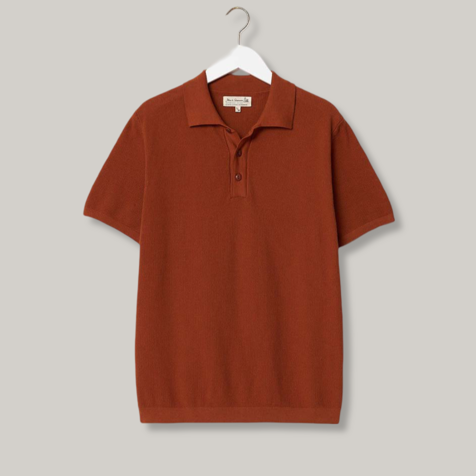 MERZ B SCHWANEN KNITTED POLO - CARAMEL