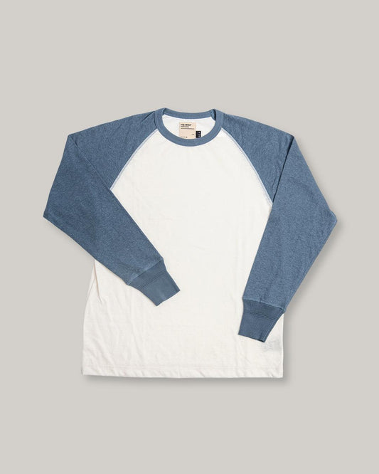 HEIMAT COTTON/ HEMP CONTRAST T-SHIRT - SEASHELL/ TRAIL BLUE