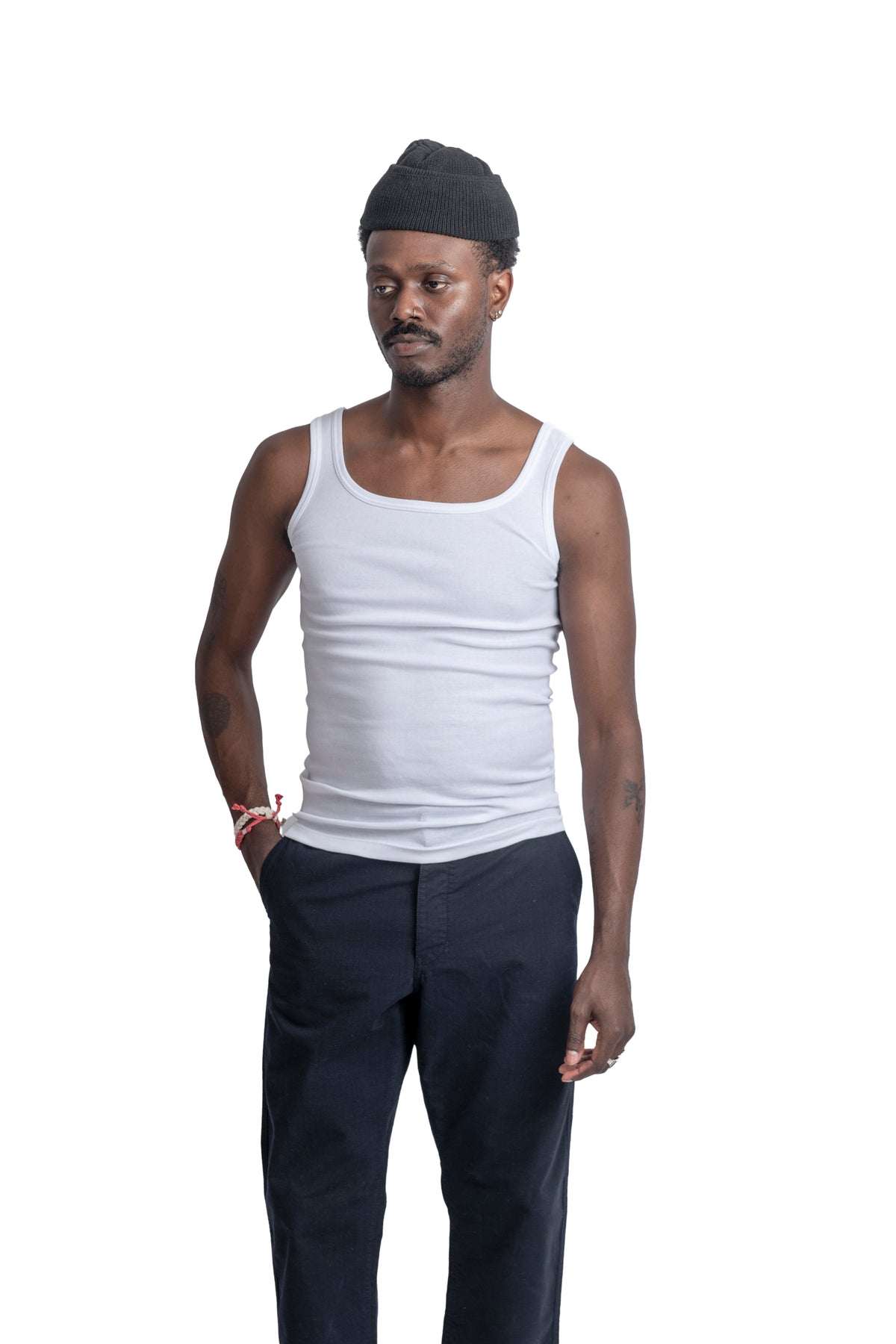HEIMAT FINE RIB COTTON VEST - WHITE