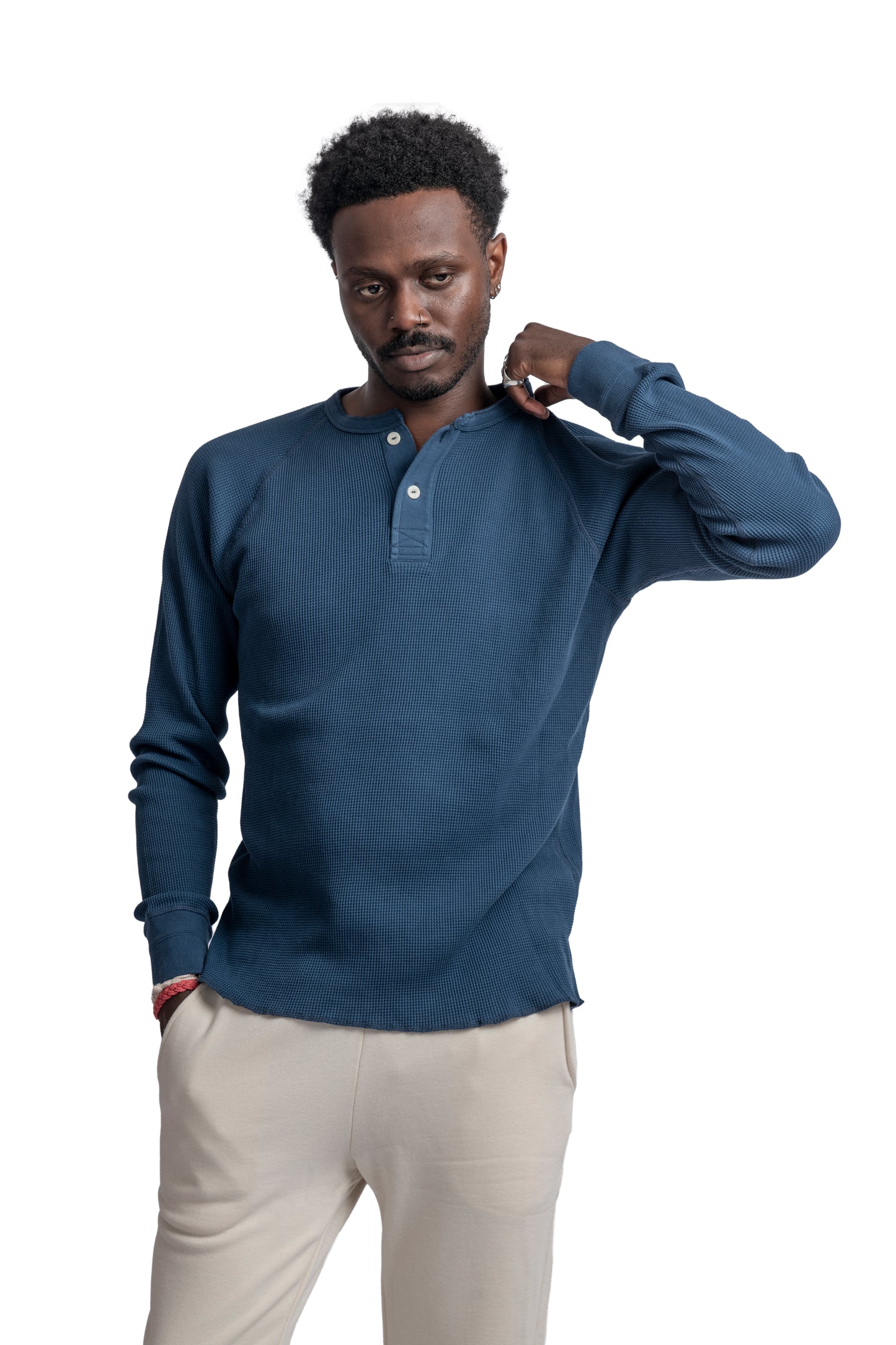 HEIMAT HENLEY WAFFLE TOP - INK