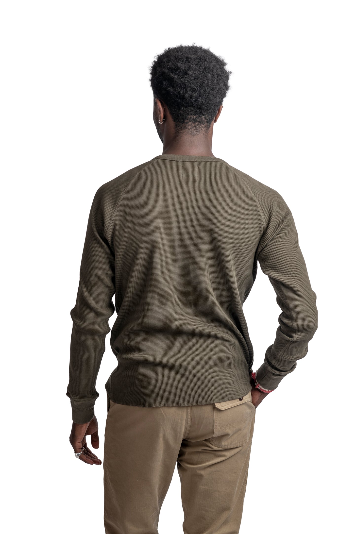 HEIMAT HENLEY WAFFLE TOP - MILITARY GREEN