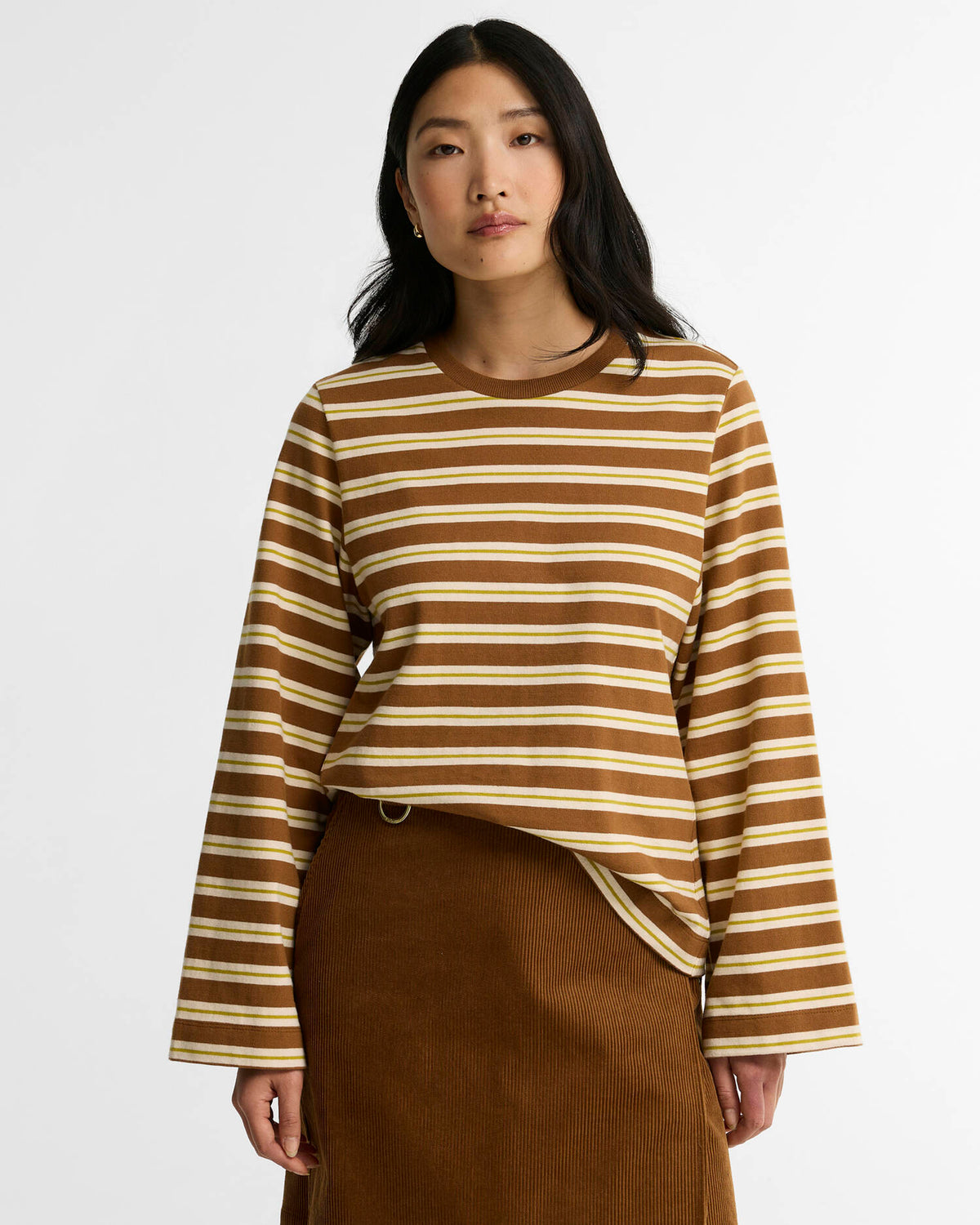 BARBOUR MAPLEWOOD STRIPED LONG-SLEEVE T-SHIRT-  TAN/ BIRCH