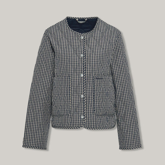 BARBOUR CHECK MONROE QUILTED JACKET - NAVY/ SAND GINGHAM