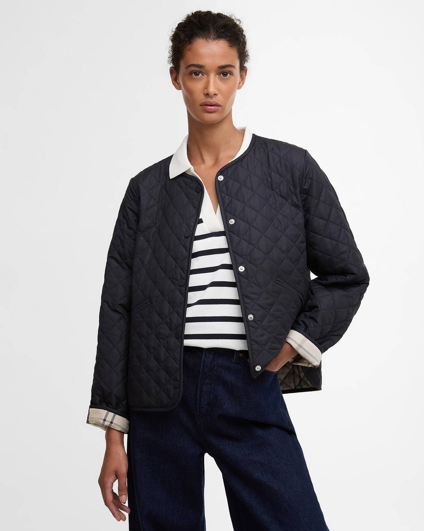 BARBOUR CASHEL COLLARLESS QUILTED JACKET - DARK NAVY