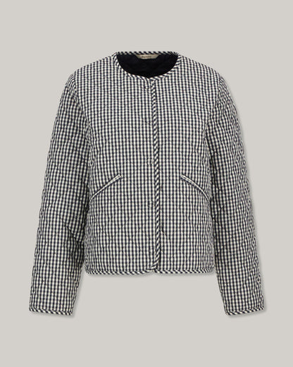 BARBOUR CASHEL GINGHAM COLLARLESS QUILTED JACKET - NAVY GINGHAM