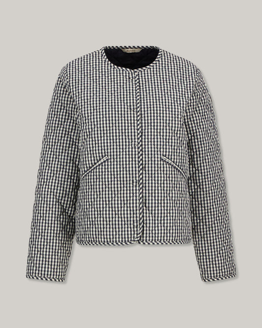 BARBOUR CASHEL GINGHAM COLLARLESS QUILTED JACKET - NAVY GINGHAM