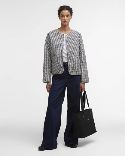 BARBOUR CASHEL GINGHAM COLLARLESS QUILTED JACKET - NAVY GINGHAM