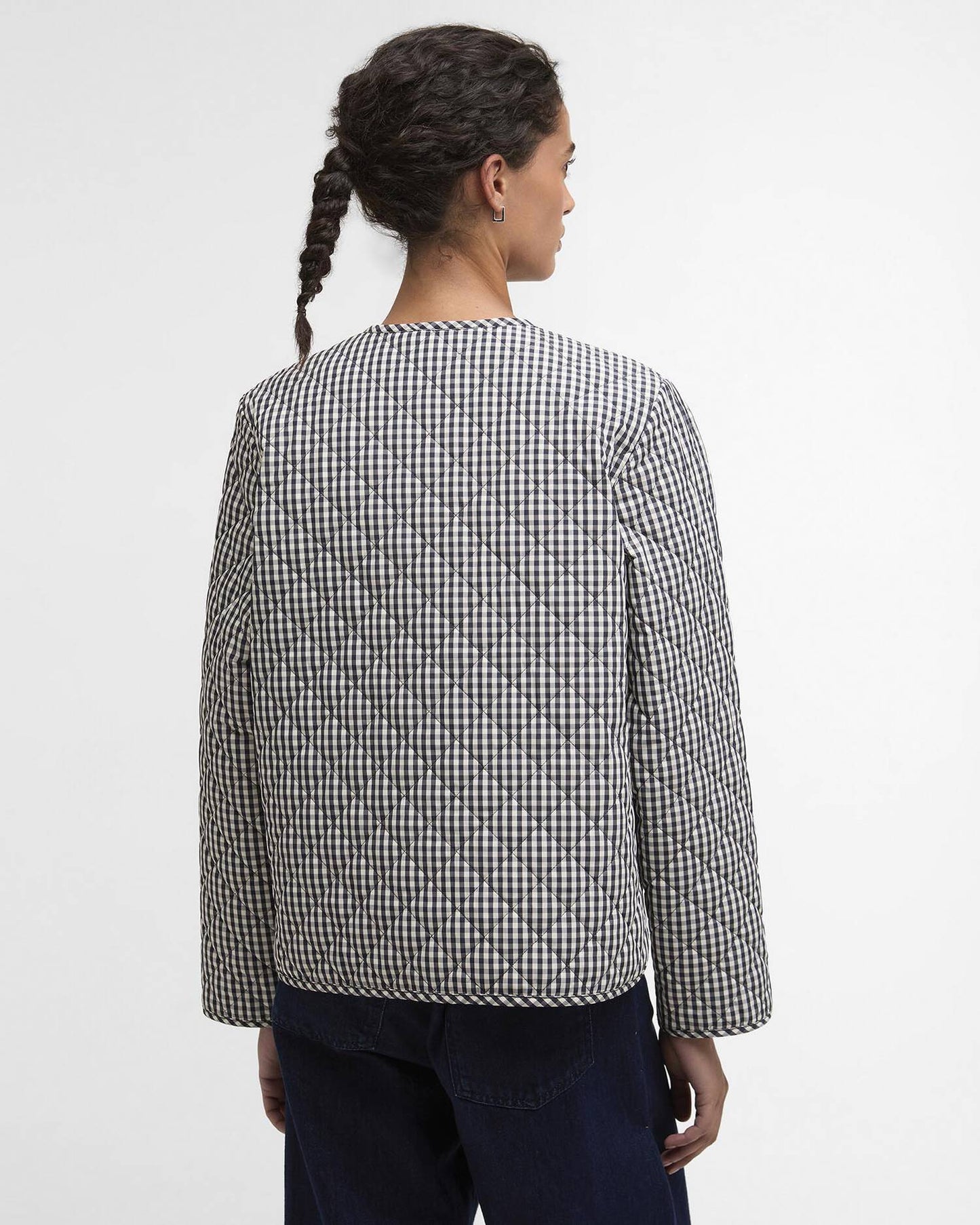 BARBOUR CASHEL GINGHAM COLLARLESS QUILTED JACKET - NAVY GINGHAM