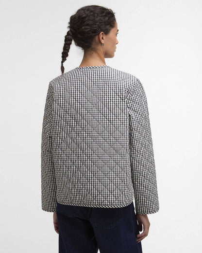 BARBOUR CASHEL GINGHAM COLLARLESS QUILTED JACKET - NAVY GINGHAM