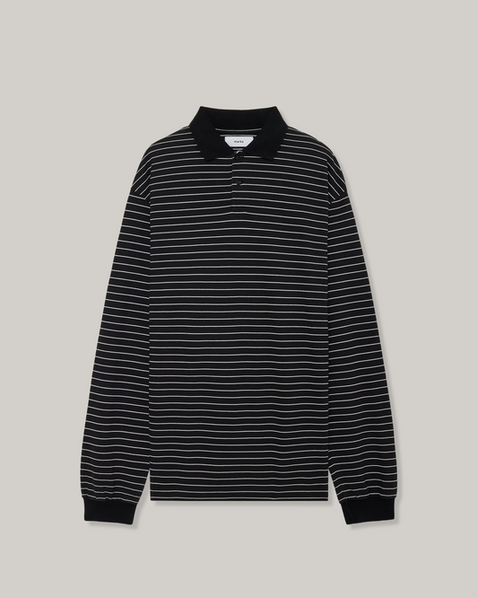 MARKA TWO BUTTON L/S POLO - BLACK x WHITE