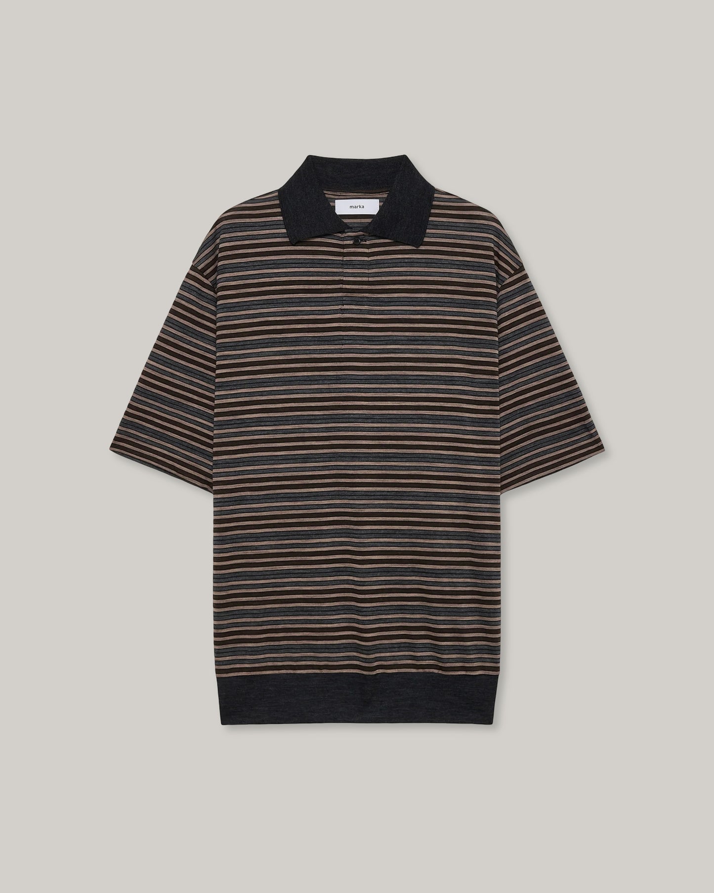 MARKA ONE BUTTON POLO S/S TEE - BEIGE BORDER