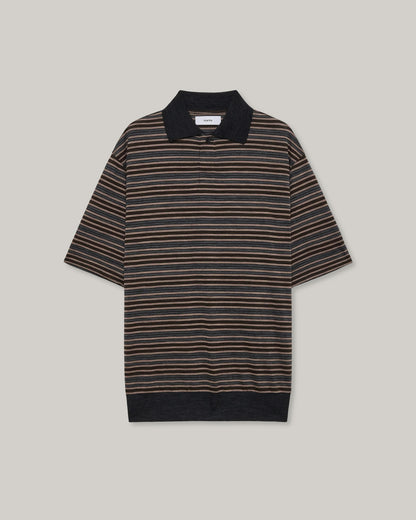 MARKA ONE BUTTON POLO S/S TEE - BEIGE BORDER