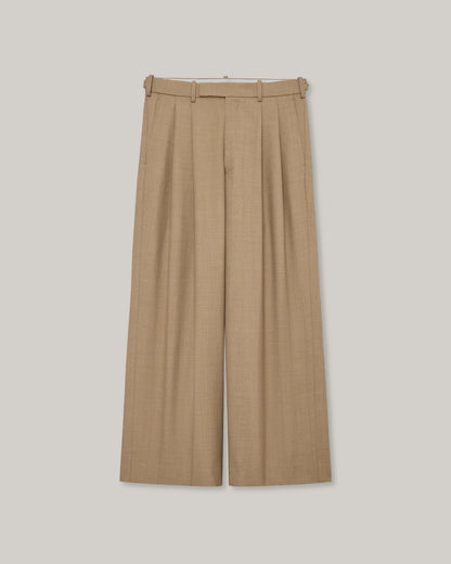 MARKA DOUBLE PLEATED BAGGY TROUSERS - BEIGE