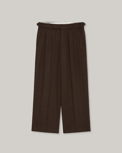MARKA WOOL SERGE SINGLE PLEAT TROUSERS - BROWN BIRD'S EYE