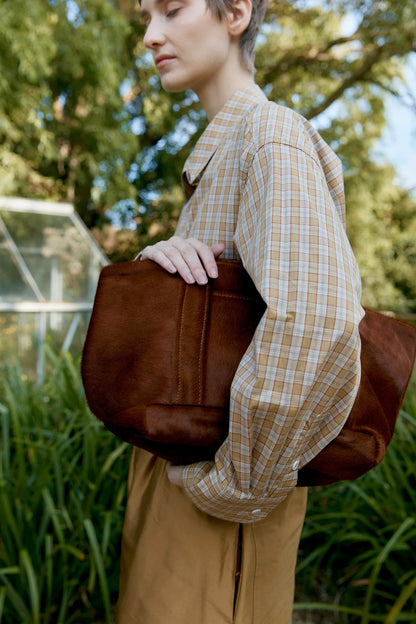 CAWLEY HAIR ON HIDE MINI TOTE BAG - CHESTNUT