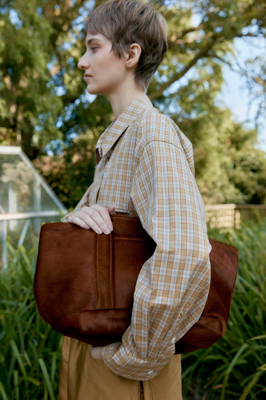 CAWLEY HAIR ON HIDE MINI TOTE BAG - CHESTNUT