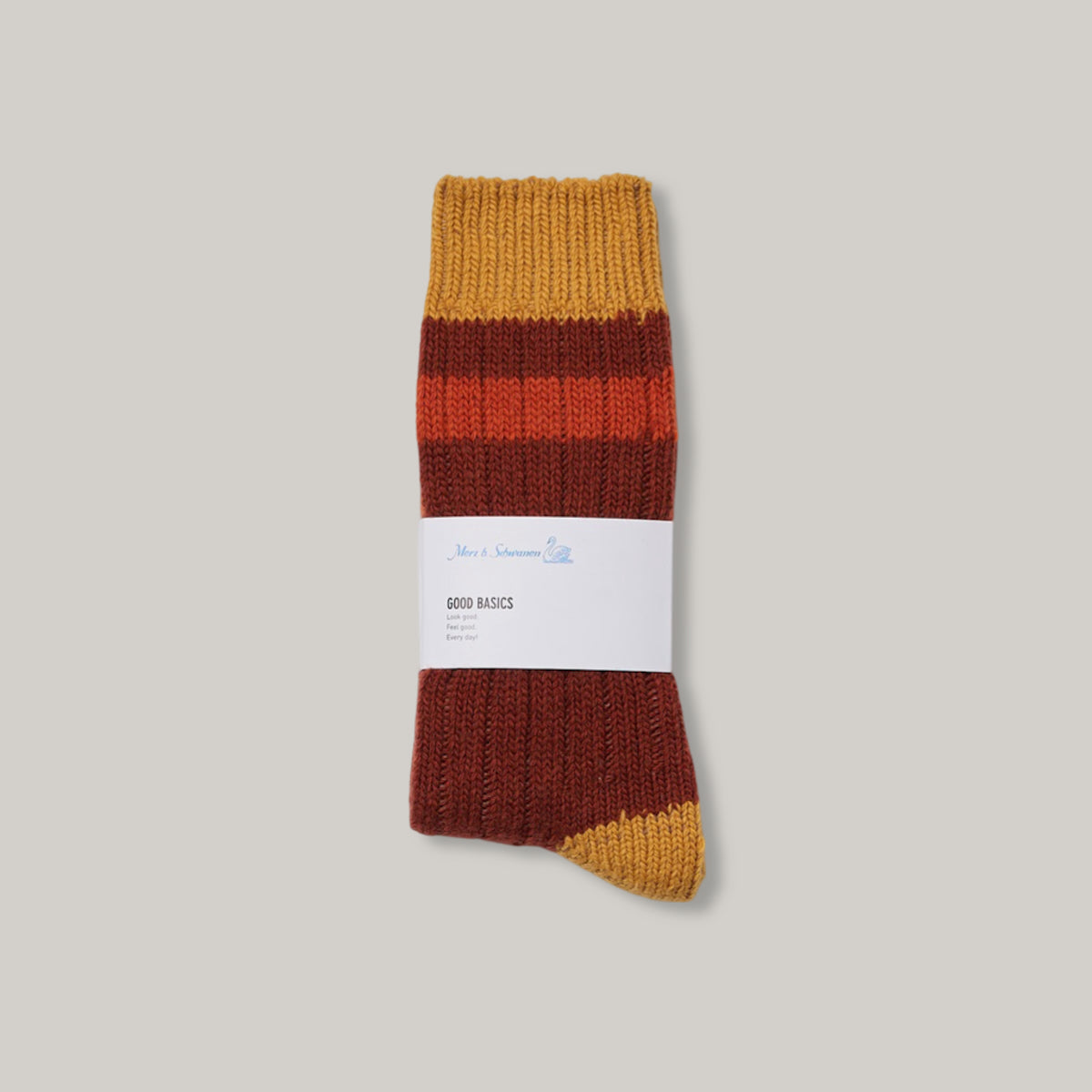 MERZ B. SCHWANEN MW74 MERINO WOOL SOCKS - CHESTNUT/ HONEY