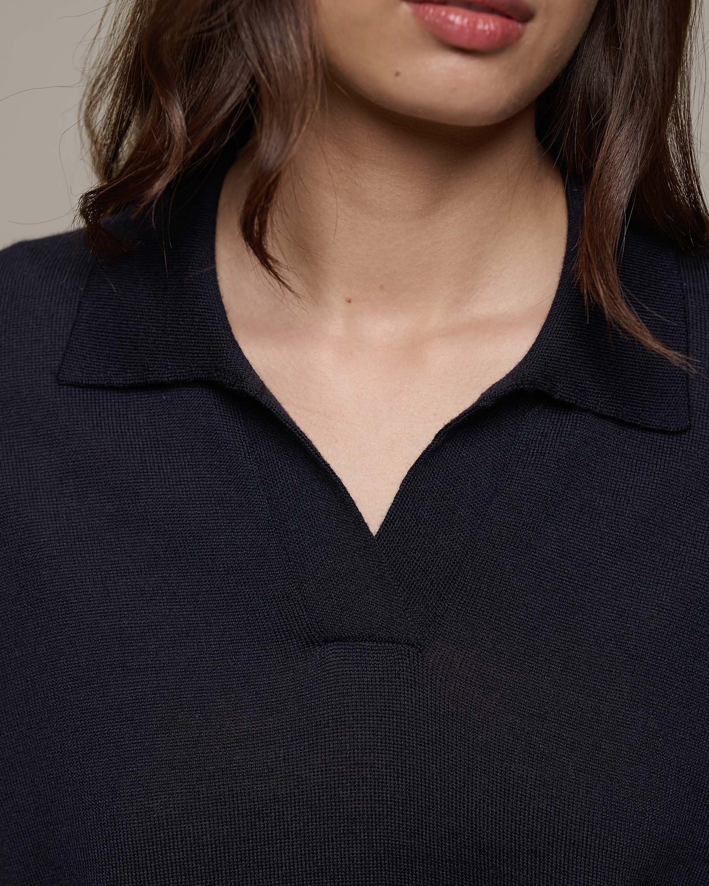 MERZ B. SCHWANEN WOMENS SHORT SLEEVE MERINO POLO - DARK NAVY