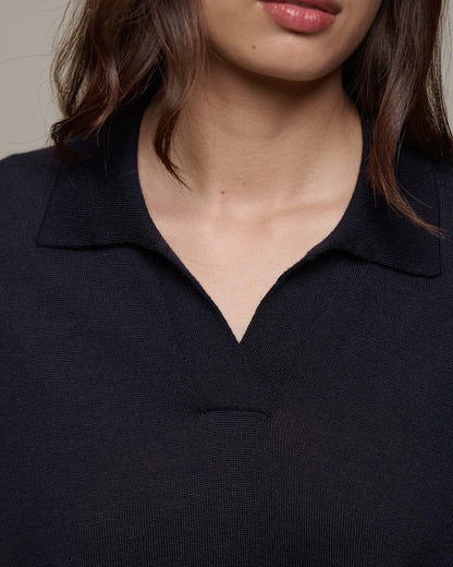 MERZ B. SCHWANEN WOMENS SHORT SLEEVE MERINO POLO - DARK NAVY