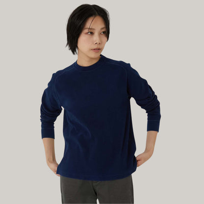 BLUE BLUE JAPAN MOD HAND DYED SLUB COTTON CREWNECK LS TEE  - INDIGO