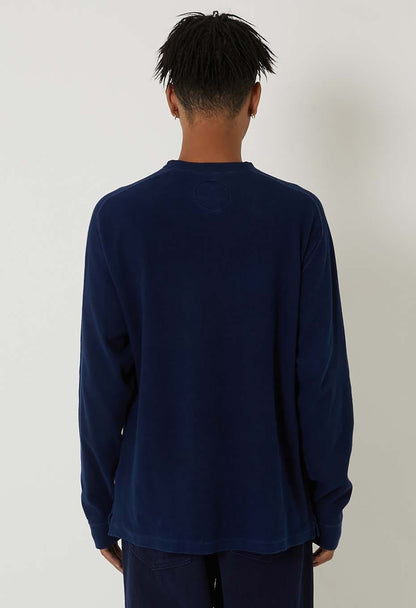 BLUE BLUE JAPAN MOD HAND DYED SLUB COTTON CREWNECK LS TEE  - INDIGO