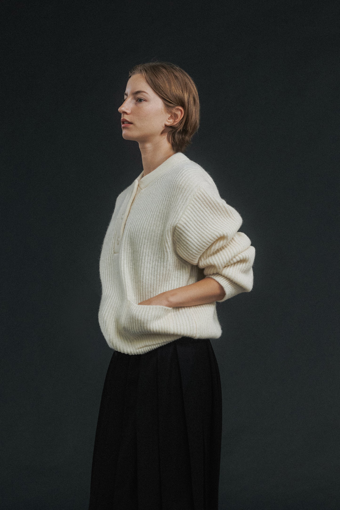 NOTHING WRITTEN SHETLAND WOOL HENLEY - NECK PULLOVER - IVORY