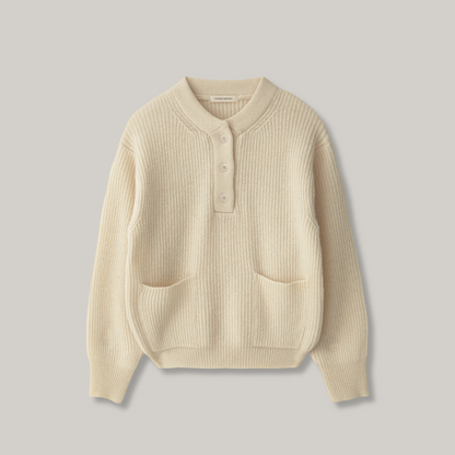 NOTHING WRITTEN SHETLAND WOOL HENLEY - NECK PULLOVER - IVORY