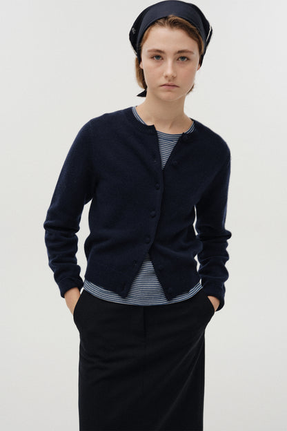 NOTHING WRITTEN DIENE ROUND CARDIGAN - DARK NAVY