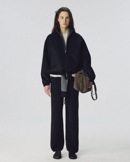 NOTHING WRITTEN LEATHER PLAZA ZIP BLOUSON - DARK NAVY