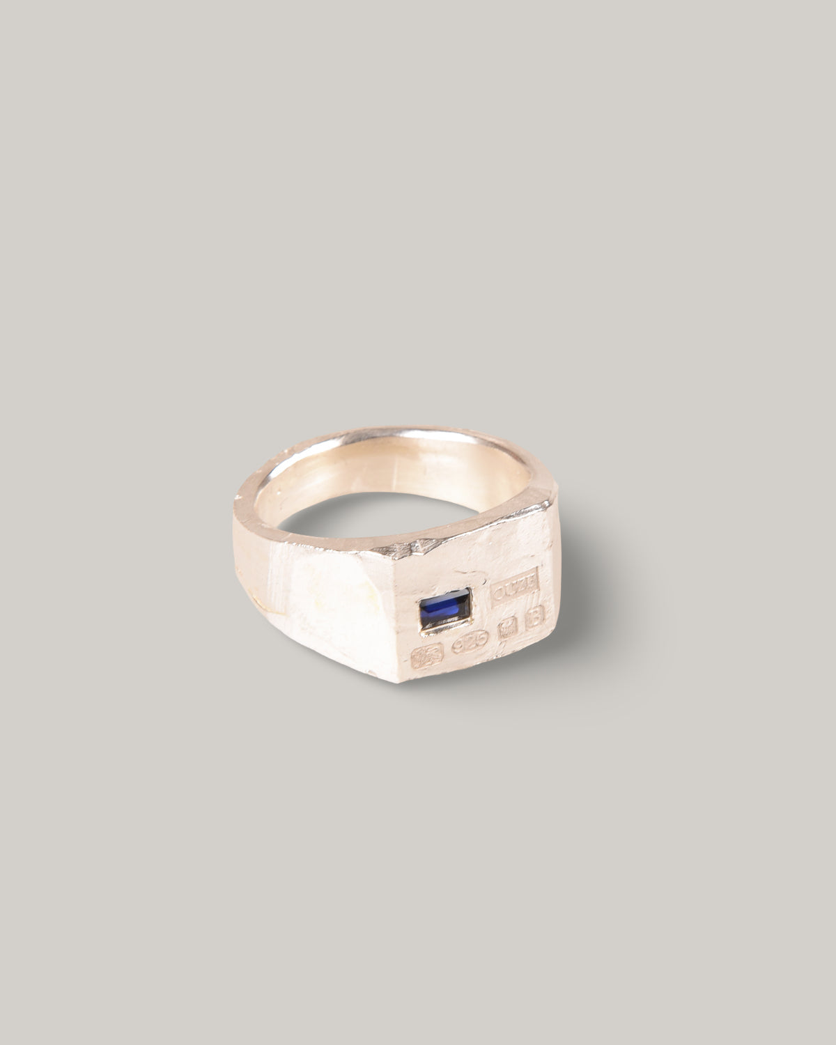 THE OUZE BLUE SAPPHIRE HALLMARK SIGNET - STERLING SILVER