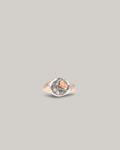THE OUZE RAW ORANGE SAPPHIRE ROUND SIGNET - STERLING SILVER