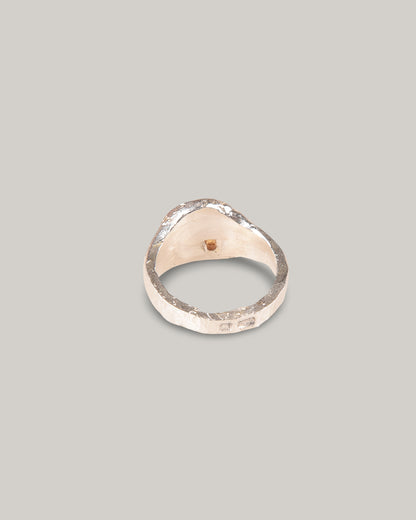 THE OUZE RAW ORANGE SAPPHIRE ROUND SIGNET - STERLING SILVER