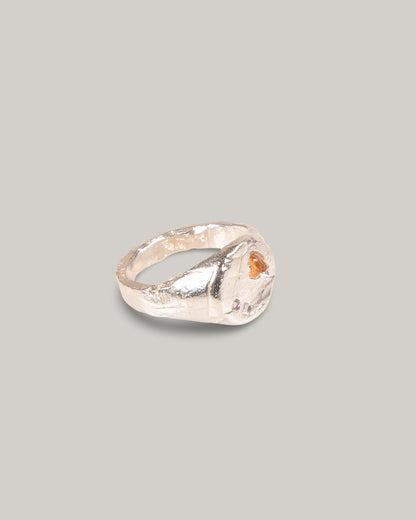 THE OUZE RAW ORANGE SAPPHIRE ROUND SIGNET - STERLING SILVER