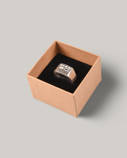 THE OUZE BLUE SAPPHIRE HALLMARK SIGNET - STERLING SILVER