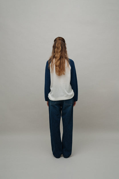 NOTHING WRITTEN PALIE RAGLAN PULLOVER - IVORY/ BLUE