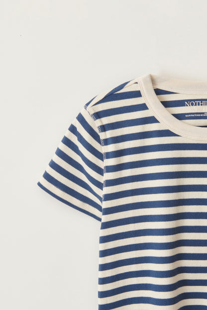 NOTHING WRITTEN PIPPA STRIPE RIB T-SHIRT - IVORY/ NAVY