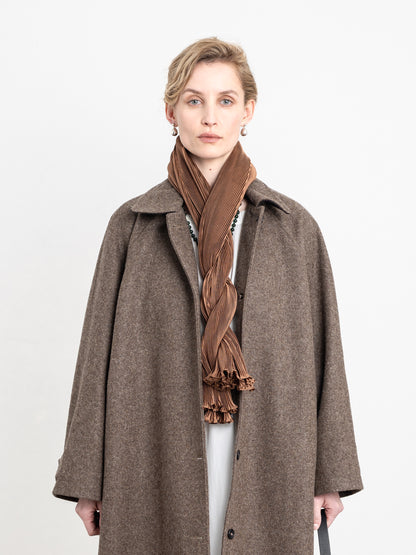 CAWLEY SILK DUPION PLEATED SCARF - CINNAMON