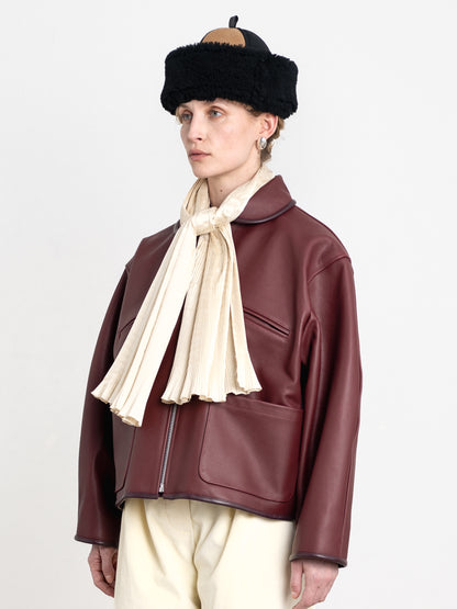 CAWLEY SILK DUPION PLEATED SCARF - IVORY