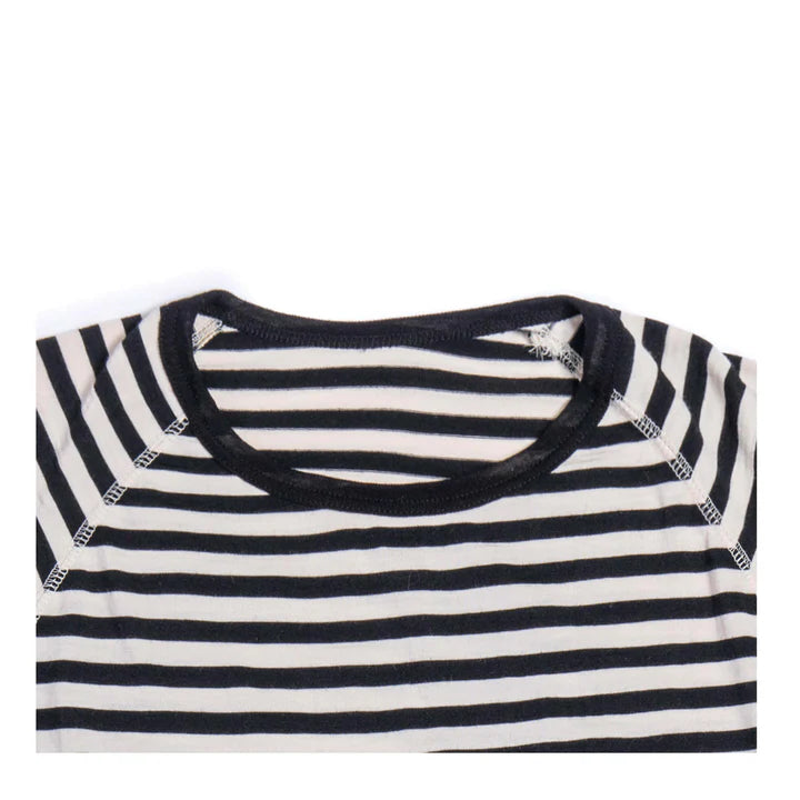 HEIMAT MERINO RAGLAN STRIPE LONG SLEEVE TEE - SCHWARZ/ SEASHELL