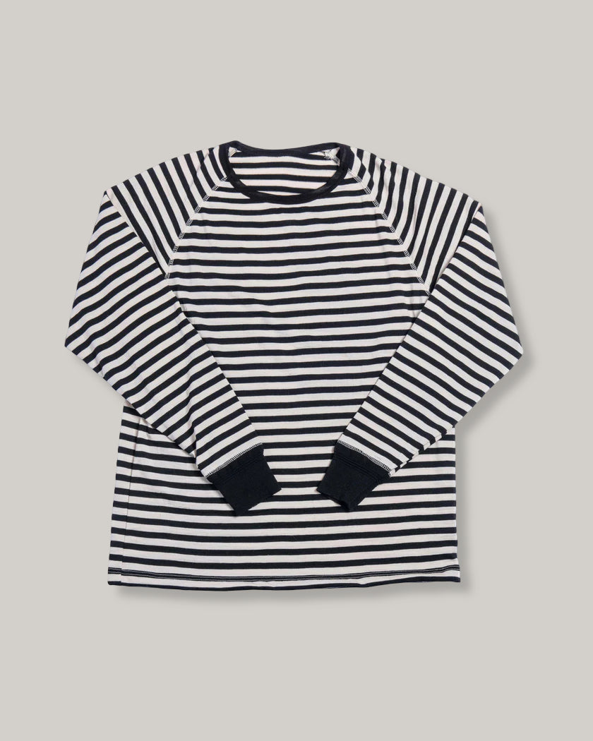 HEIMAT MERINO RAGLAN STRIPE LONG SLEEVE TEE - SCHWARZ/ SEASHELL