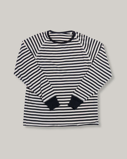 HEIMAT MERINO RAGLAN STRIPE LONG SLEEVE TEE - SCHWARZ/ SEASHELL
