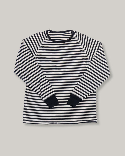HEIMAT MERINO RAGLAN STRIPE LONG SLEEVE TEE - SCHWARZ/ SEASHELL