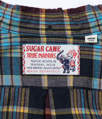 SUGAR CANE INDIA MADRAS CHECK BUTTON DOWN SHIRT - BLACK