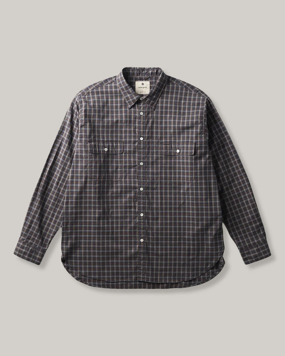 SNOW PEAK ORGANIC COTTON OMBRE CHECK SHIRT - BROWN