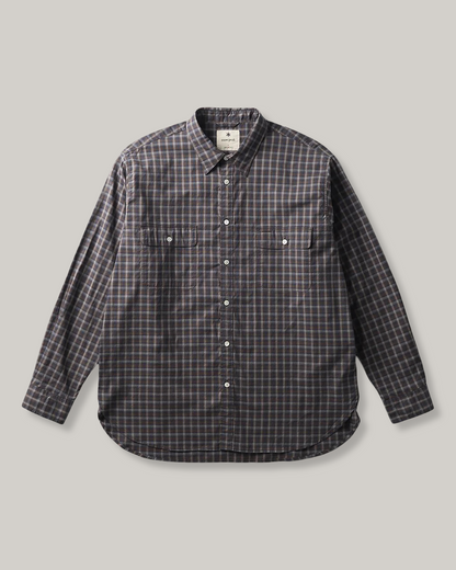 SNOW PEAK ORGANIC COTTON OMBRE CHECK SHIRT - BROWN